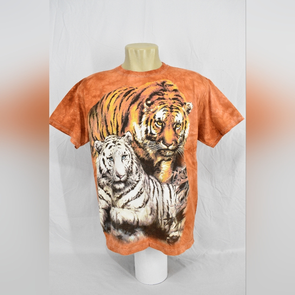 Vintage 2001 The Mountain Tie Dye Printed T-Shirt Tiger's,Color:Orange,Size:L
